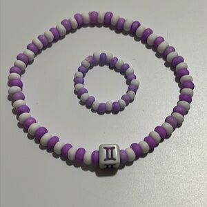 Gemini Purple and White Bracelet and Ring Set, Stretchy